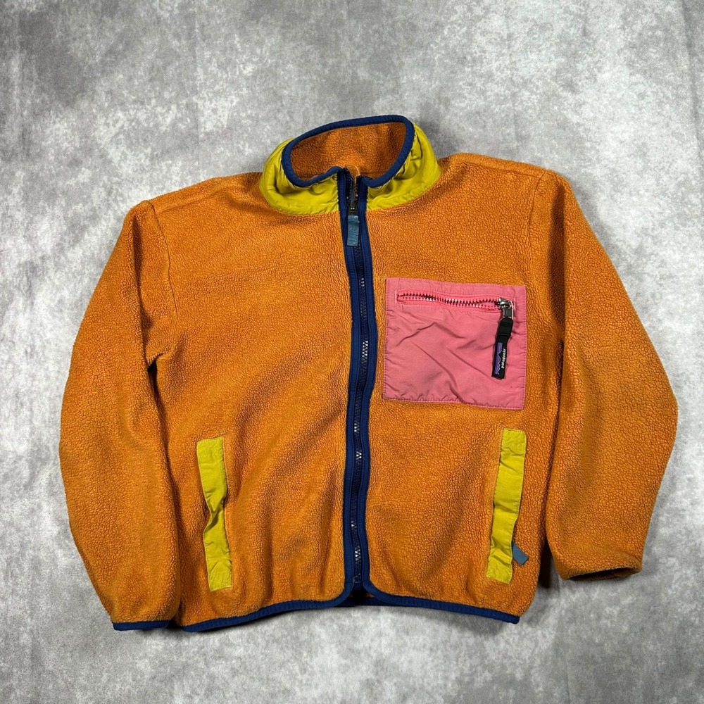Patagonia Kids Synchilla Fleece Jacket Orange Pink Colorblock Blue Full Zip M 10